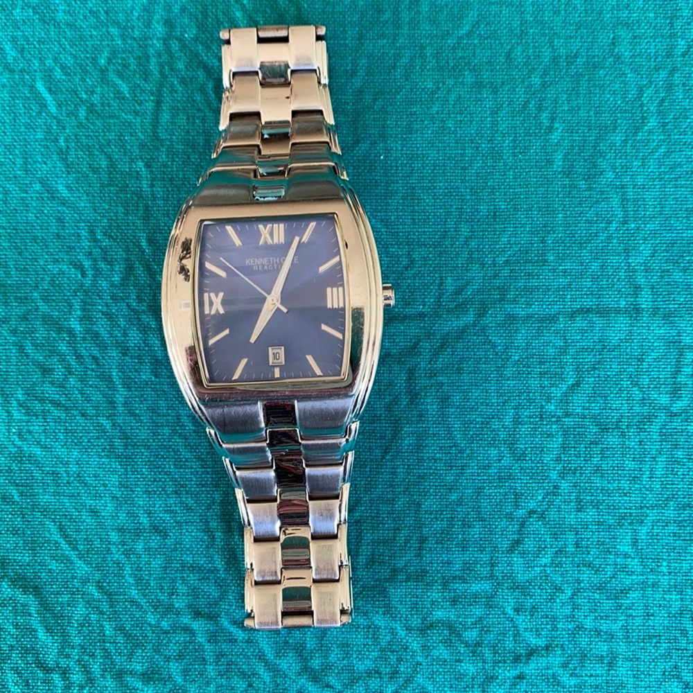 Kenneth Cole Square Blue Face Stainless Steel Link Water-resistant Watch